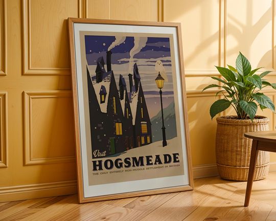 Hogsmeade Poster  Harry Potter Wall Art Print, Hogwarts Winter Village Decor