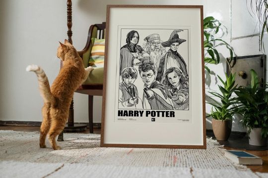 Harry Potter Hand-Drawn Characters Digital Art, Hogwarts Wall Decor Poster