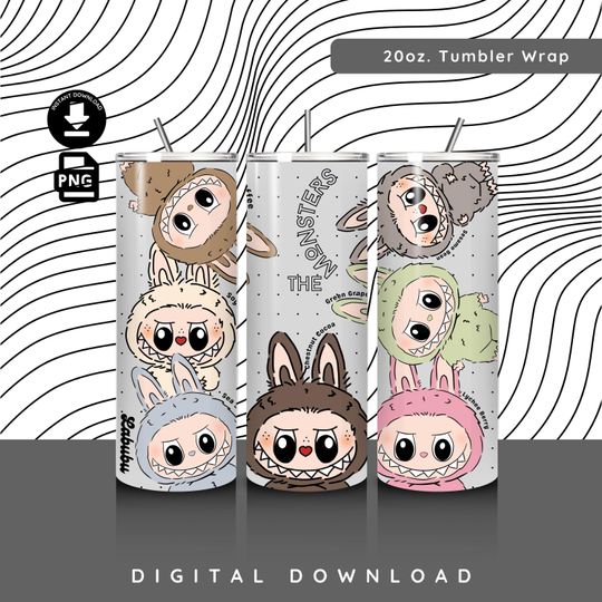 20oz LABUBU Tumbler Wrap, Labubu Wrap Design, Labubu with Name Cartoon