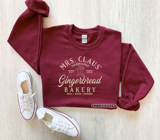 Embroidered Mrs. Claus Gingerbread Christmas Sweatshirt
