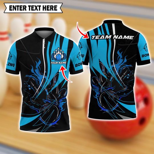 Custom Inferno Bowling Shirt, Fireball and Pins Design