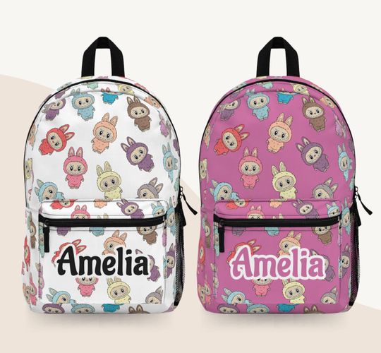 Personalized Labubu Gingham Backpack - Cute School Bag for Kids