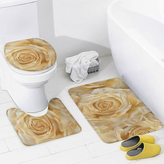 Seamless Flower Image Printed Four Piece Bathroom Set