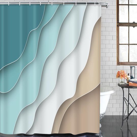 ArtSocket 3 Pcs Shower Curtain Set with Rugs, Abstract Summer Beach Bathroom Set