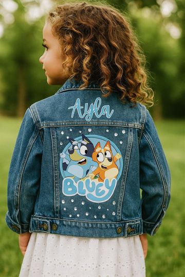 Printed Kids Denim Jacket, Cartoon Inspired Design