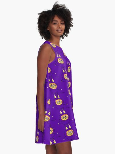 Labubu Big Into Energy names Purple  A-Line Dress, Gift for Her