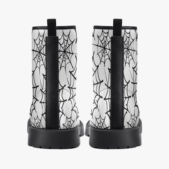 Web Weaver Gothic Combat Boots – Black Spiderweb Vegan Leather