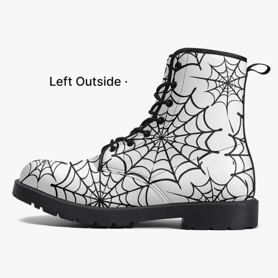 Web Weaver Gothic Combat Boots – Black Spiderweb Vegan Leather
