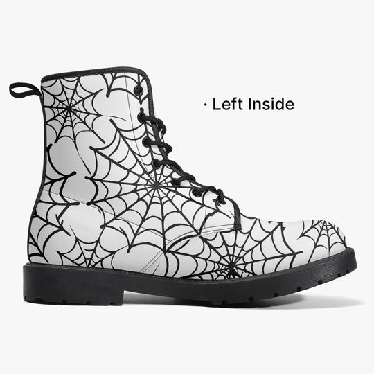 Web Weaver Gothic Combat Boots – Black Spiderweb Vegan Leather