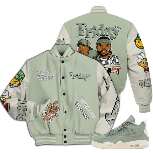 Seafoam Sail 4s Varsity Jacket, Friday Sneaker Stress Style All Over Print Baseball Jackets