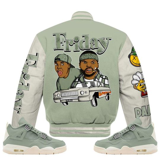 Seafoam Sail 4s Varsity Jacket, Friday Sneaker Stress Style All Over Print Baseball Jackets