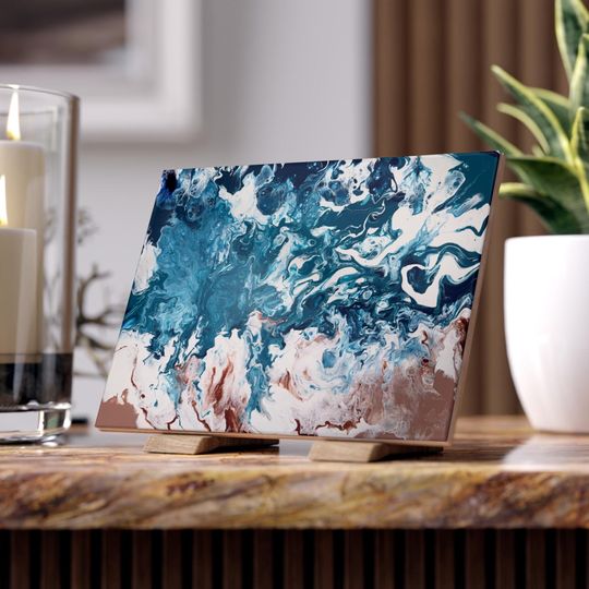 Abstract Ocean-Inspired Ceramic Photo Tile, Ocean Decor, Wall Art
