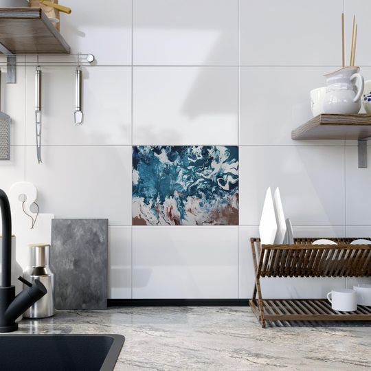 Abstract Ocean-Inspired Ceramic Photo Tile, Ocean Decor, Wall Art