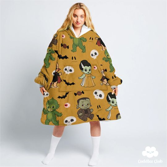 Unisex Goth Kewpie Blanket Hoodie | Goth Clothing | Skeleton Hoodie | Halloween | Spooky | Kewpie Skeleton | Couples Halloween