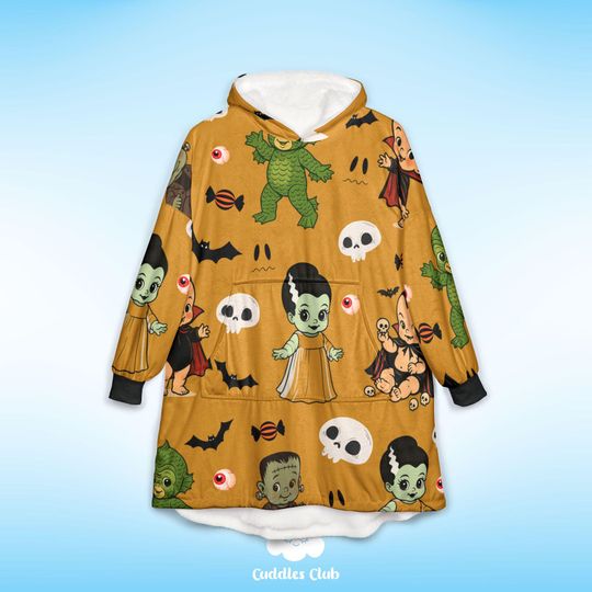 Unisex Goth Kewpie Blanket Hoodie | Goth Clothing | Skeleton Hoodie | Halloween | Spooky | Kewpie Skeleton | Couples Halloween