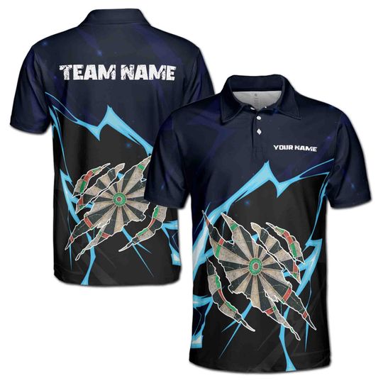 Custom Team Name Darts Thunder Dark Navy Polo Shirt