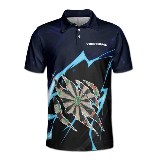 Custom Team Name Darts Thunder Dark Navy Polo Shirt
