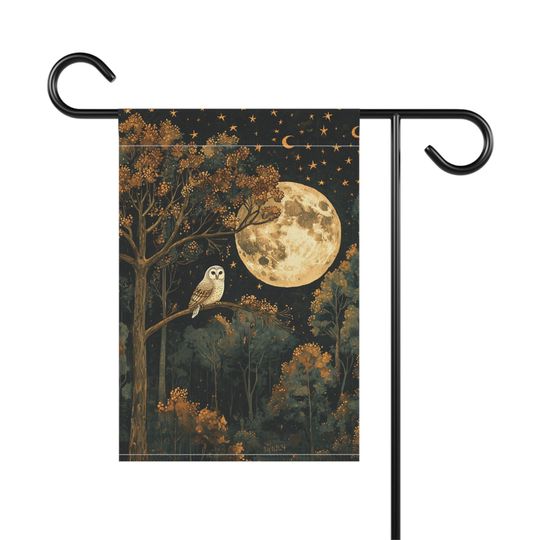 Moody Full Moon Night Owl Garden Flag Autumn Forest Night Owl Dark Ambience Fall Patio Decor Outdoor House Banner Fall Owl Front Door Decor