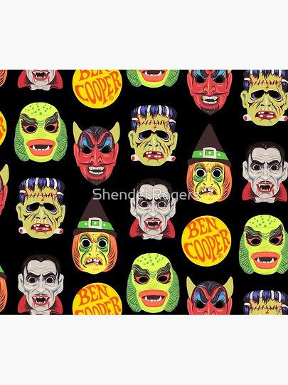 Vintage Halloween Masks Throw Blanket