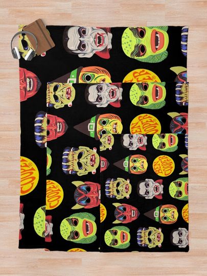 Vintage Halloween Masks Throw Blanket