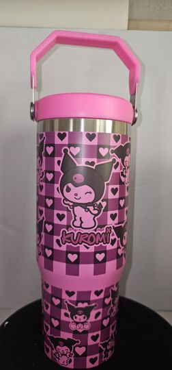 Cute Purple Kuromi 30oz Flip Straw Water Bottle with Handle
