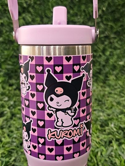 Cute Purple Kuromi 30oz Flip Straw Water Bottle with Handle
