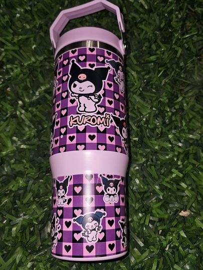 Cute Purple Kuromi 30oz Flip Straw Water Bottle with Handle