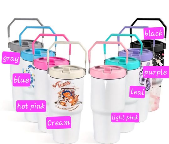 Labubu Kids Adult 30oz Flip Straw Waterbottle with Pink Lid Handle Personalizable