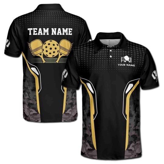 Personalized Name Gray Camo Pattern Pickleball Men's Polo Shirt