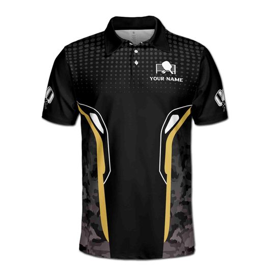 Personalized Name Gray Camo Pattern Pickleball Men's Polo Shirt