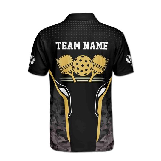 Personalized Name Gray Camo Pattern Pickleball Men's Polo Shirt