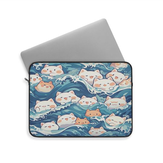Kawaii Laptop Sleeve with Cute Cat Pattern