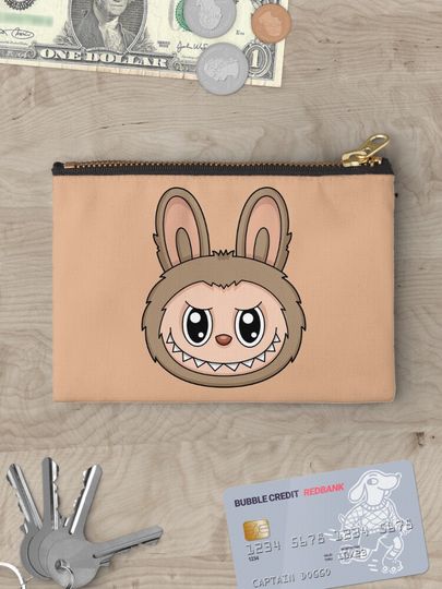 Labubu Brown Cute Character Zipper Pouch, Cute Bags Gift, Gift for Fan