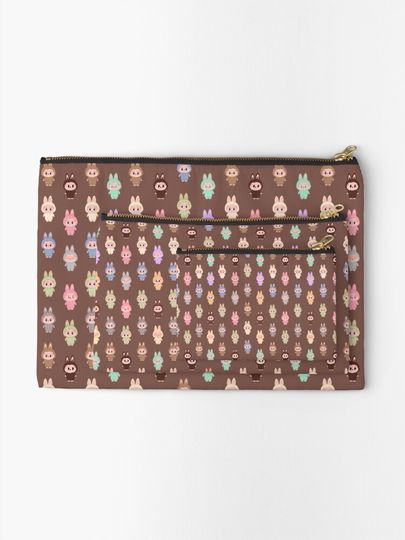Labubu pattern brown background Zipper Pouch, Cute Bags Gift, Gift for Fan