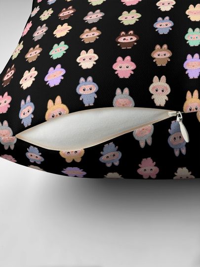 Labubu pattern black background Pillow, Cute Labubu Pillows Gift, Gift for Fan