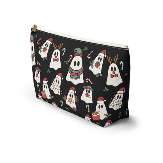 Spooky Christmas Ghost Makeup Pouch | Holiday Cosmetic Bag | Halloween Travel Organizer