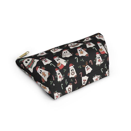 Spooky Christmas Ghost Makeup Pouch | Holiday Cosmetic Bag | Halloween Travel Organizer