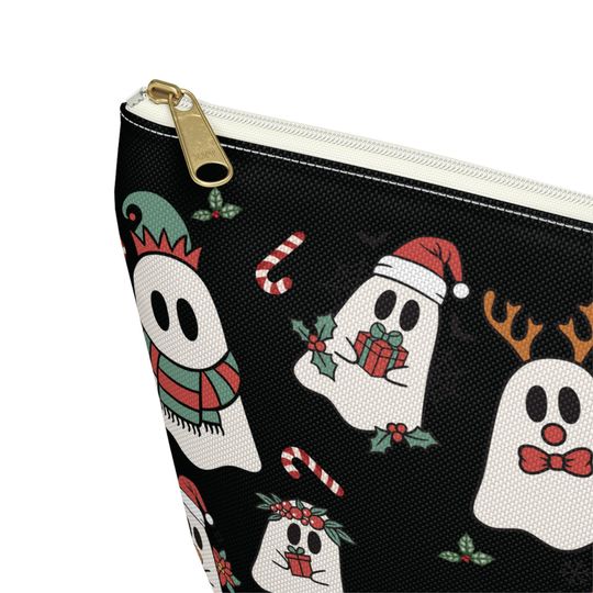 Spooky Christmas Ghost Makeup Pouch | Holiday Cosmetic Bag | Halloween Travel Organizer