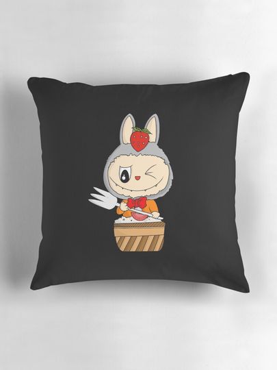 Labubu cute eating cake  Pillow, Cute Labubu Pillows Gift, Gift for Fan