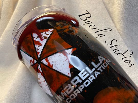 Umbrella Zombie Tumbler, Hand painted with Blood Drip