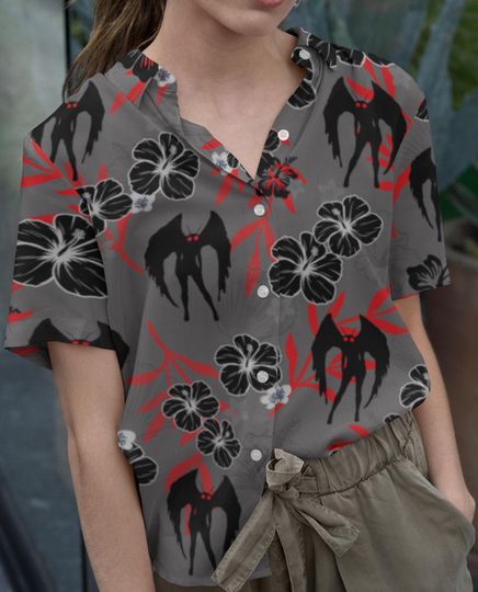 MothWoman Hawaiian Shirt, Mothman Cryptid Button Down