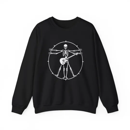 Skeleton Guitarist Crewneck Sweatshirt, Unisex Sweatshirt