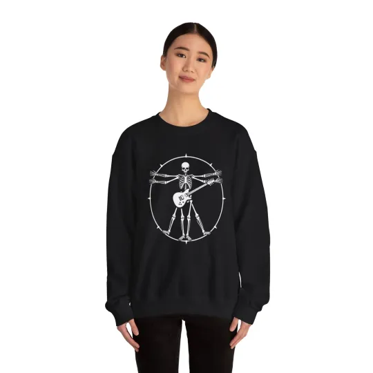Skeleton Guitarist Crewneck Sweatshirt, Unisex Sweatshirt