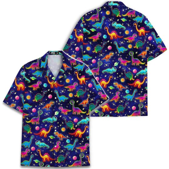 Funny Colorful Dinosaur Space Hawaiian Shirts