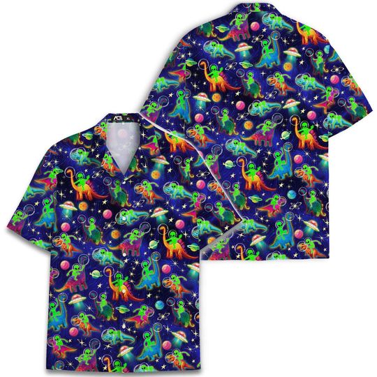 Funny Colorful Dinosaur Space Hawaiian Shirts