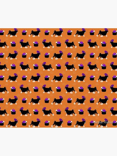 Witchy Lowchen Pattern - Black and Silver Throw Blanket