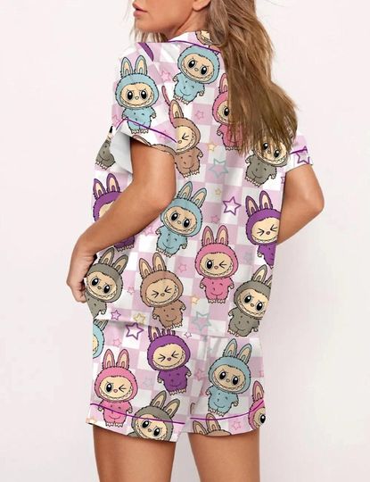 Womens Cute Labubu Print Pajama Set