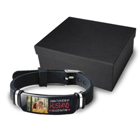 Custom Photo Silicone Rubber Wristband with Message for Husband