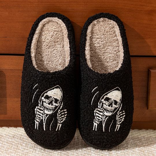 Halloween Funny Skull Face Slippers, Halloween Gift, Christmas Gift