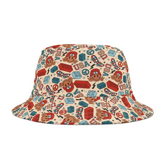 Smiles & Stripes Bucket Hat, USA Bucket Hat, American Hat